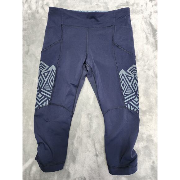 Lululemon Stash It Crop Legging Womens 6 Blue Inkwell Capris Ruched Workout Yoga - Picture 1 of 9